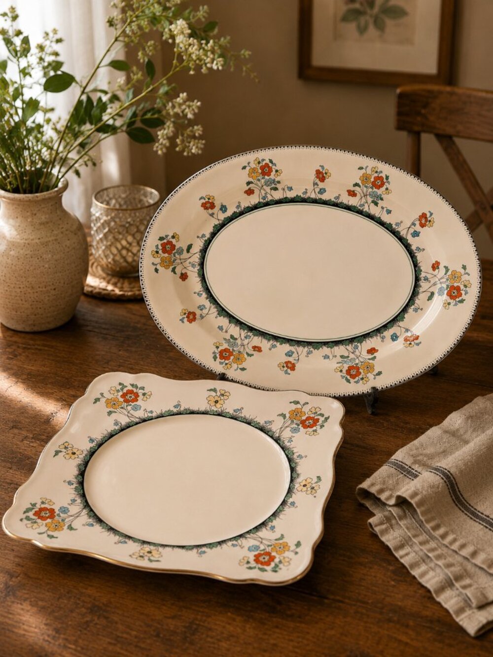 Vintage Set 1940s ROYAL GRIMWADES Serving Bowl and Dish England Floral Art Deco